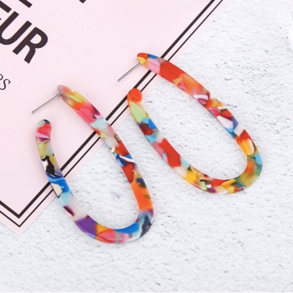 Multicolored Elongated Hoop Earrings - Picture 5 of 7